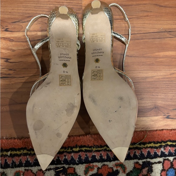 Mondrian 50 slingback Stuart Weitzman Gold kitten heal - Picture 4 of 5